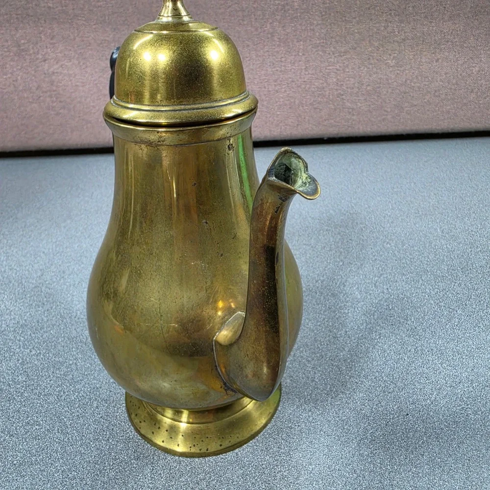 Brass Coffee Pot Gold Good Vintage Gooseneck Hinged Lid‎